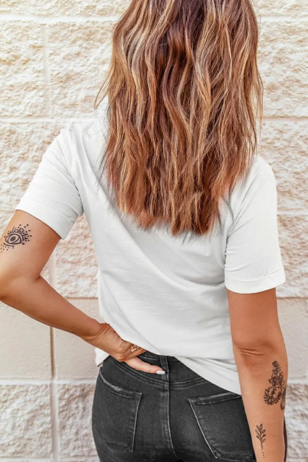 Best Dear-Lover USA Sequin Stars Patched Casual T Shirt White
