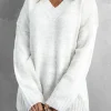 Discount Dear-Lover V neck Drop Shoulder Knitted Sweater White