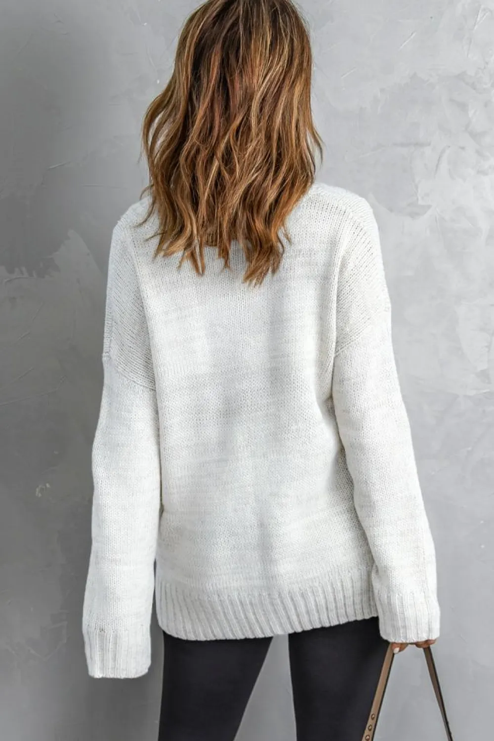 Discount Dear-Lover V neck Drop Shoulder Knitted Sweater White