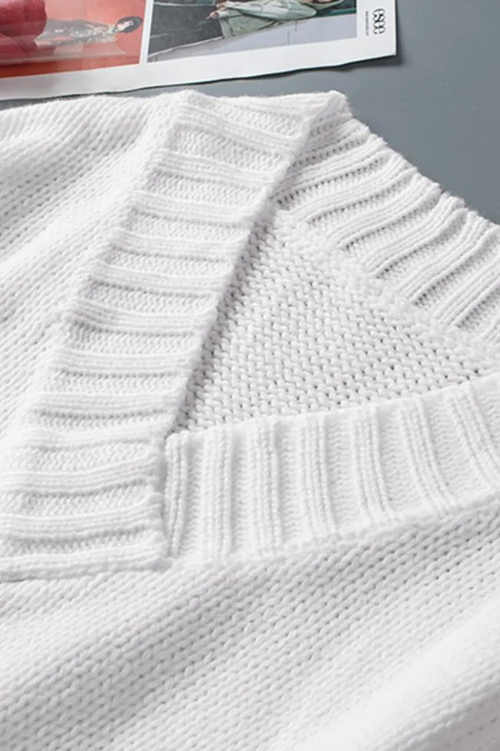 Discount Dear-Lover V neck Drop Shoulder Knitted Sweater White