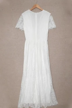 Fashion Dear-Lover V Neck High Waist Lace Maxi Dress White