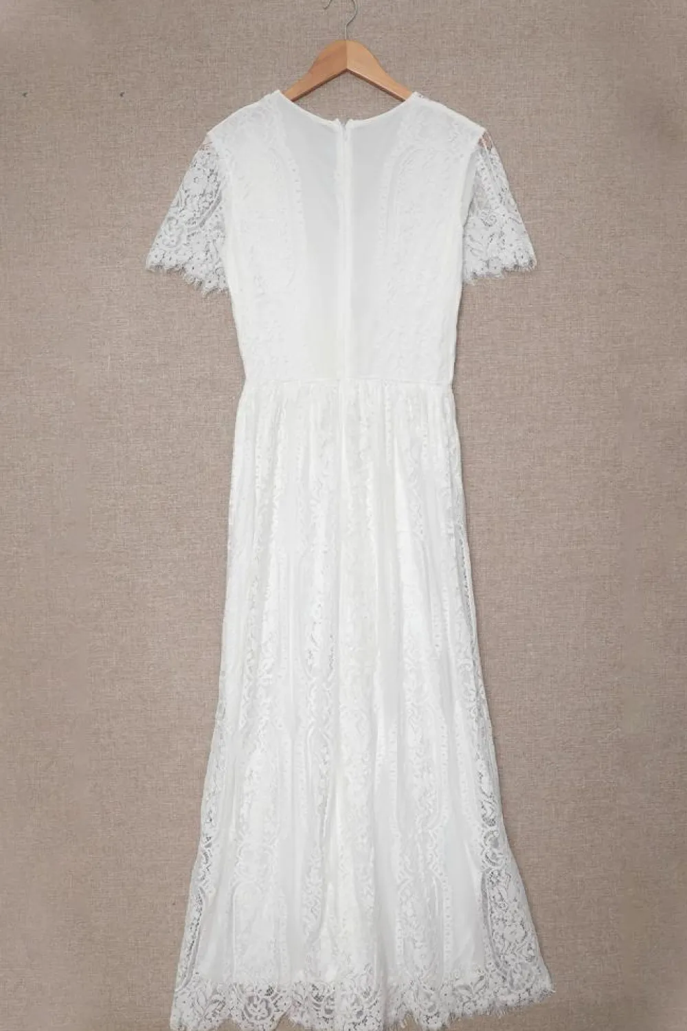 Fashion Dear-Lover V Neck High Waist Lace Maxi Dress White