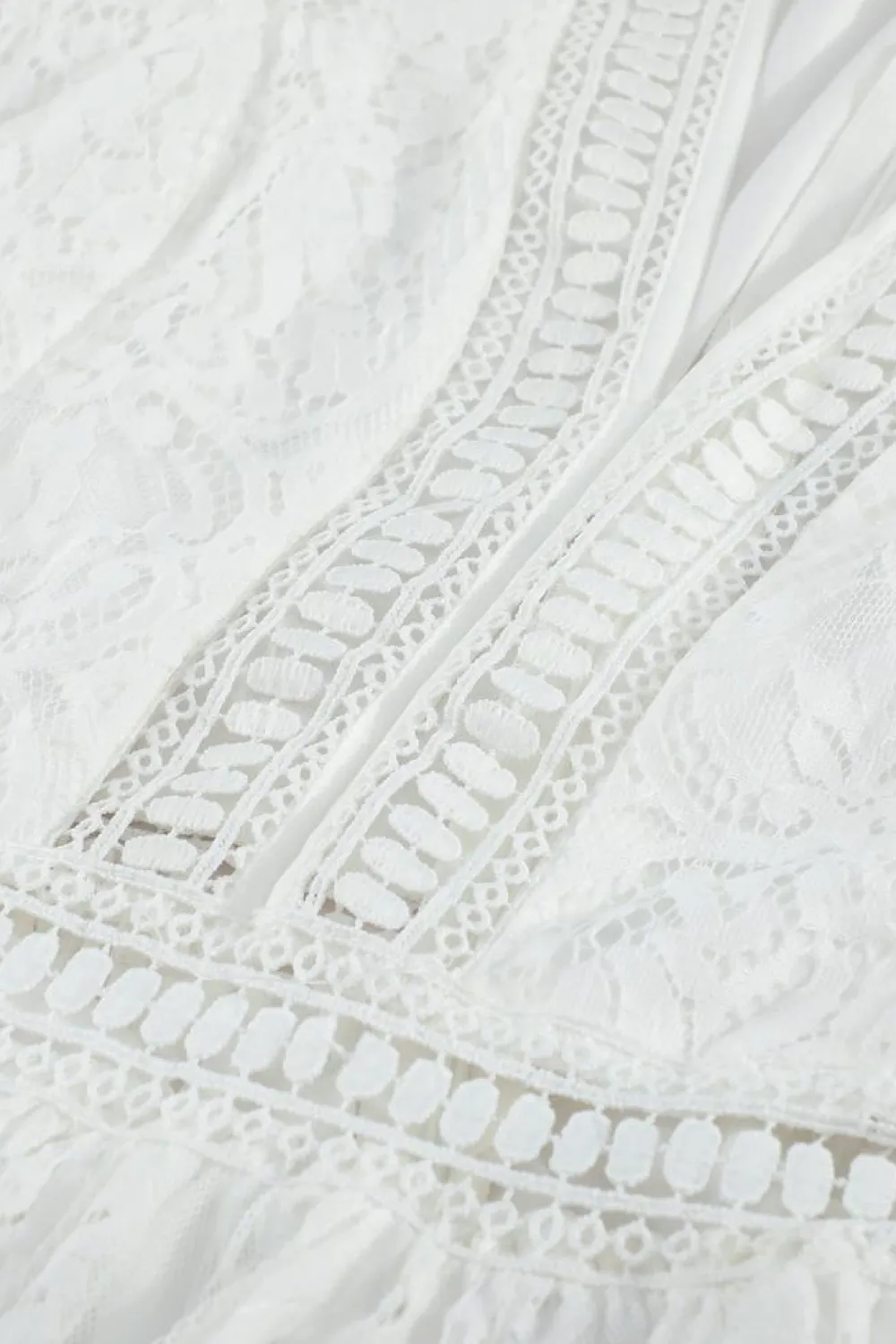 Fashion Dear-Lover V Neck High Waist Lace Maxi Dress White