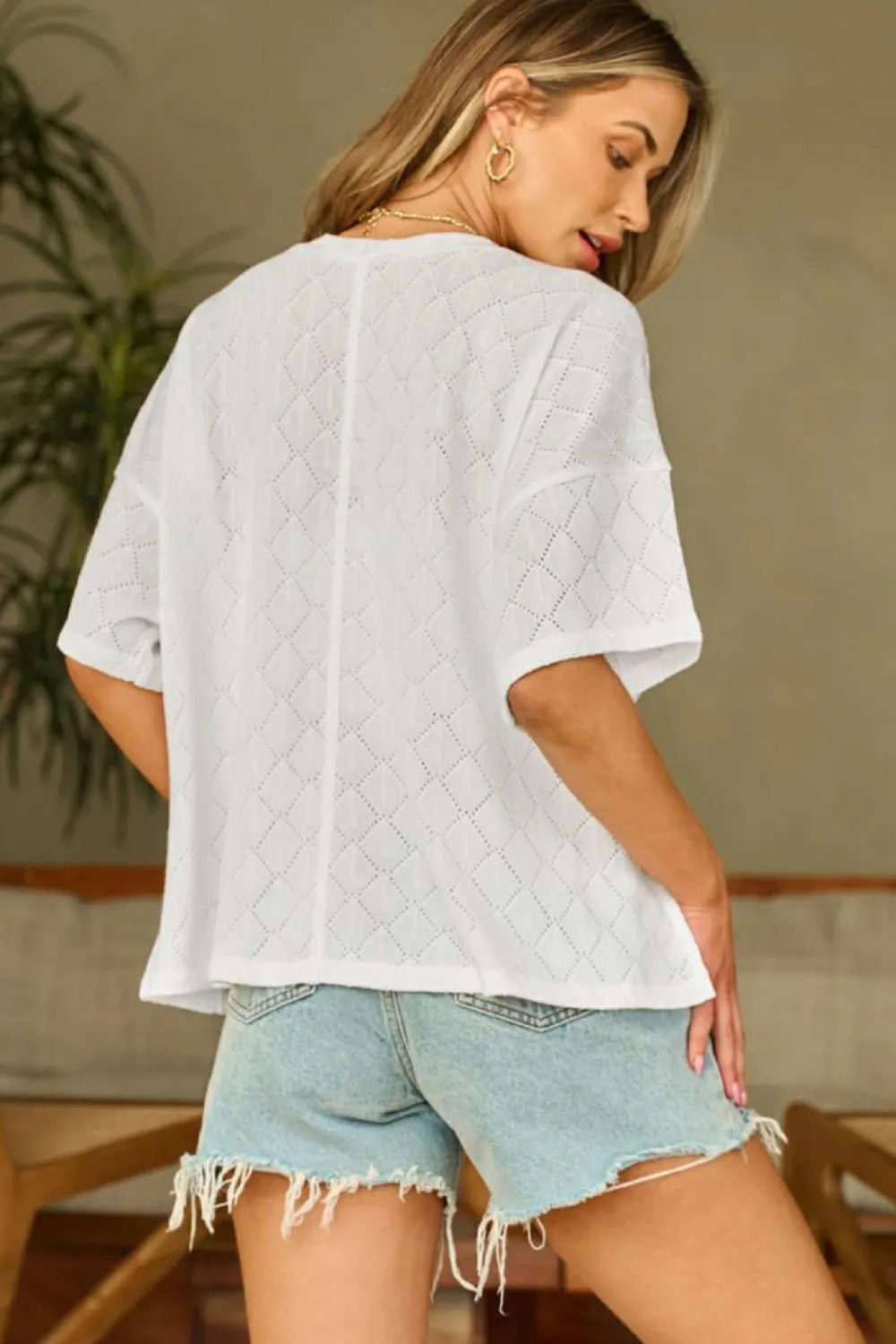 Hot Dear-Lover V Neck Knitted Flowy Blouse White