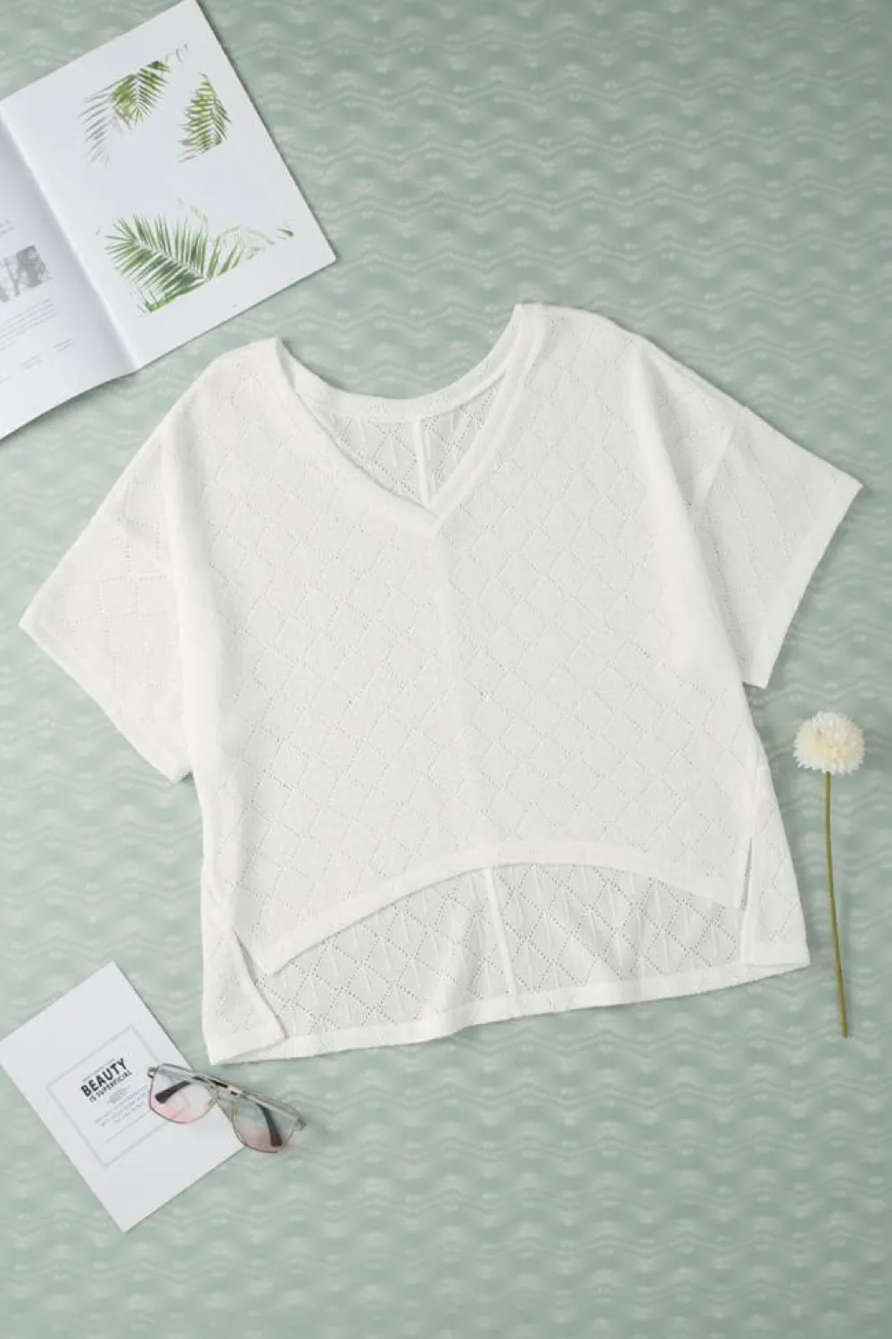 Hot Dear-Lover V Neck Knitted Flowy Blouse White