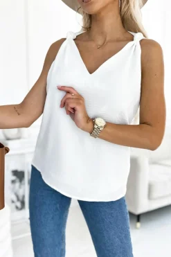 Discount Dear-Lover V Neck Knotted Shoulder Vest White