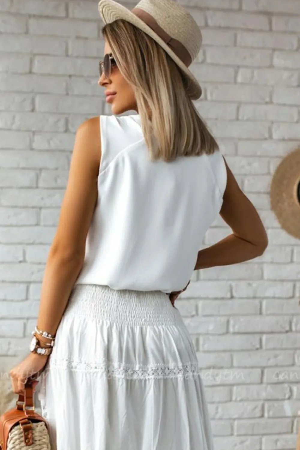 Discount Dear-Lover V Neck Knotted Shoulder Vest White