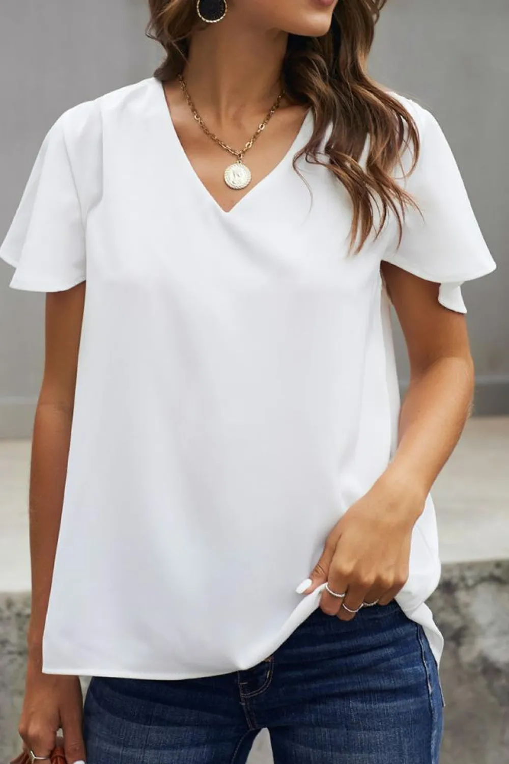 Hot Dear-Lover V Neck Short Sleeve Tee White