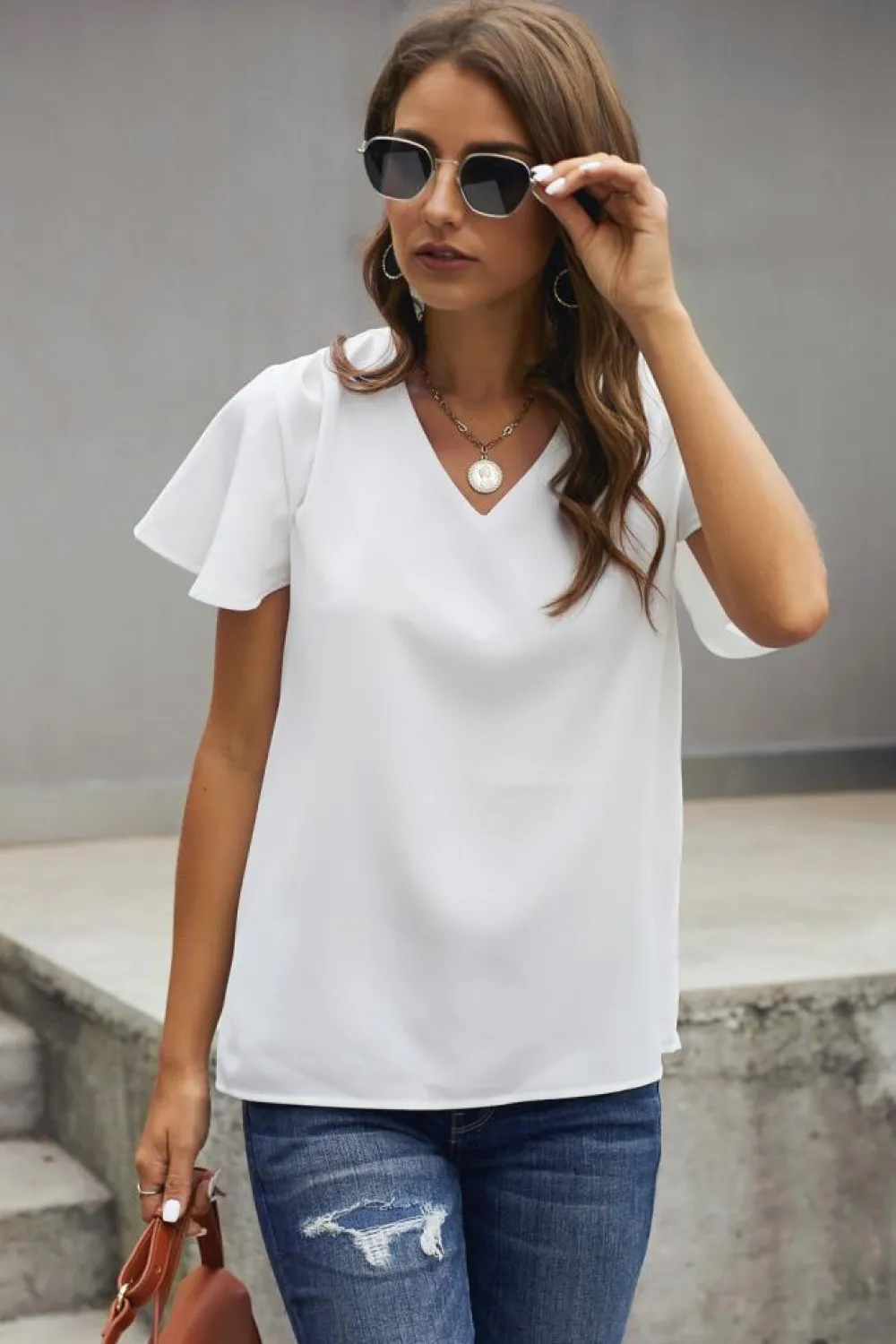 Hot Dear-Lover V Neck Short Sleeve Tee White