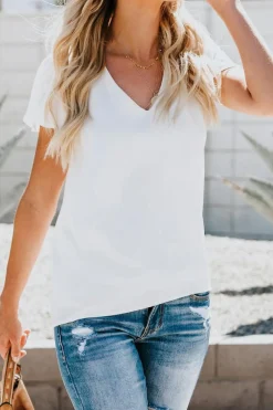 Hot Dear-Lover V Neck Short Sleeve Tee White