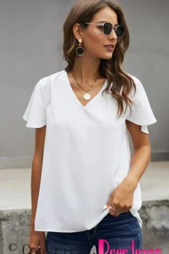 Hot Dear-Lover V Neck Short Sleeve Tee White