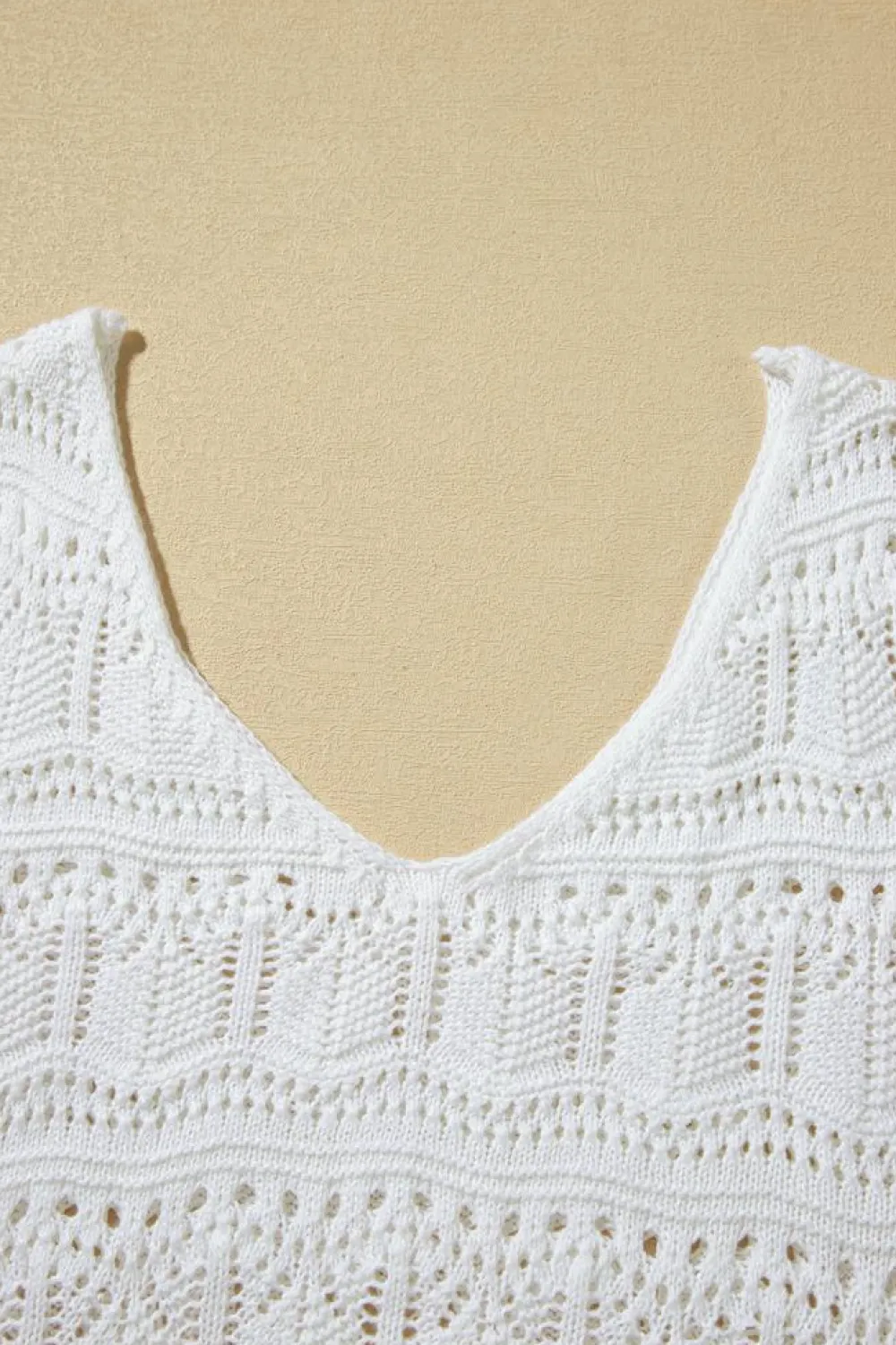 Fashion Dear-Lover V Neck Textured Hollow-out Sweater Vest White
