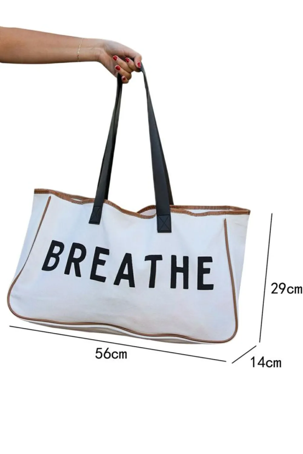 Clearance Dear-Lover Vacation BREATHE Contrast Trim Large Tote Bag White