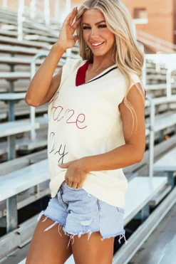 Online Dear-Lover Vintage Game Day Sweater Vest White