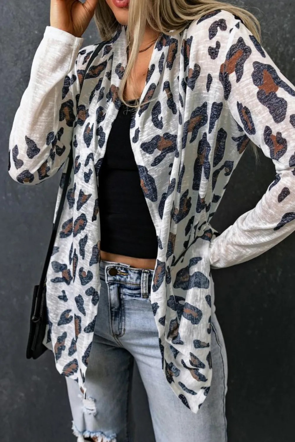 Discount Dear-Lover Vintage Leopard Print Open Cardigan White