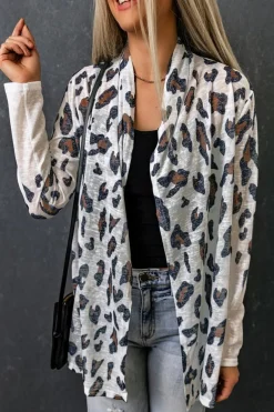 Discount Dear-Lover Vintage Leopard Print Open Cardigan White