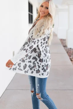 Discount Dear-Lover Vintage Leopard Print Open Cardigan White