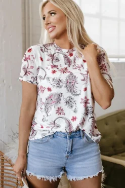 Outlet Dear-Lover Vintage Paisley Mock Neck T Shirt White