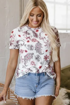 Outlet Dear-Lover Vintage Paisley Mock Neck T Shirt White