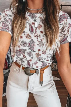 Outlet Dear-Lover Vintage Paisley Mock Neck T Shirt White