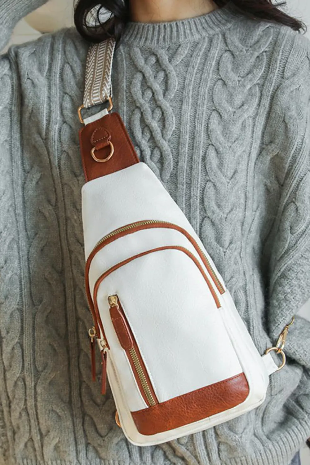 Discount Dear-Lover Vintage PU Leather Zipped Crossbody Bag White