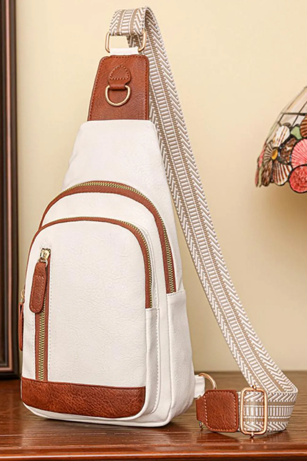 Discount Dear-Lover Vintage PU Leather Zipped Crossbody Bag White
