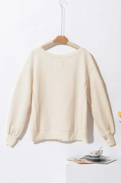 Discount Dear-Lover Waffle knit Bishop Sleeve Split Oversized Top White