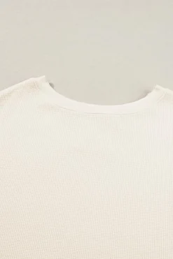 Discount Dear-Lover Waffle knit Bishop Sleeve Split Oversized Top White