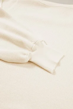 Discount Dear-Lover Waffle knit Bishop Sleeve Split Oversized Top White