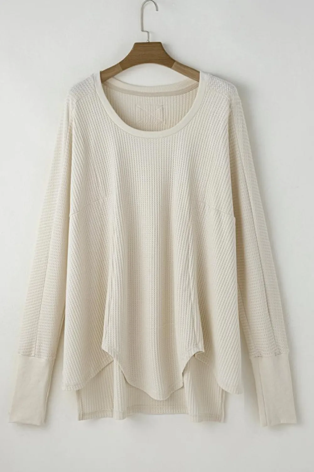 Online Dear-Lover Waffle Knit Exposed Seam V Neck Oversized Top White