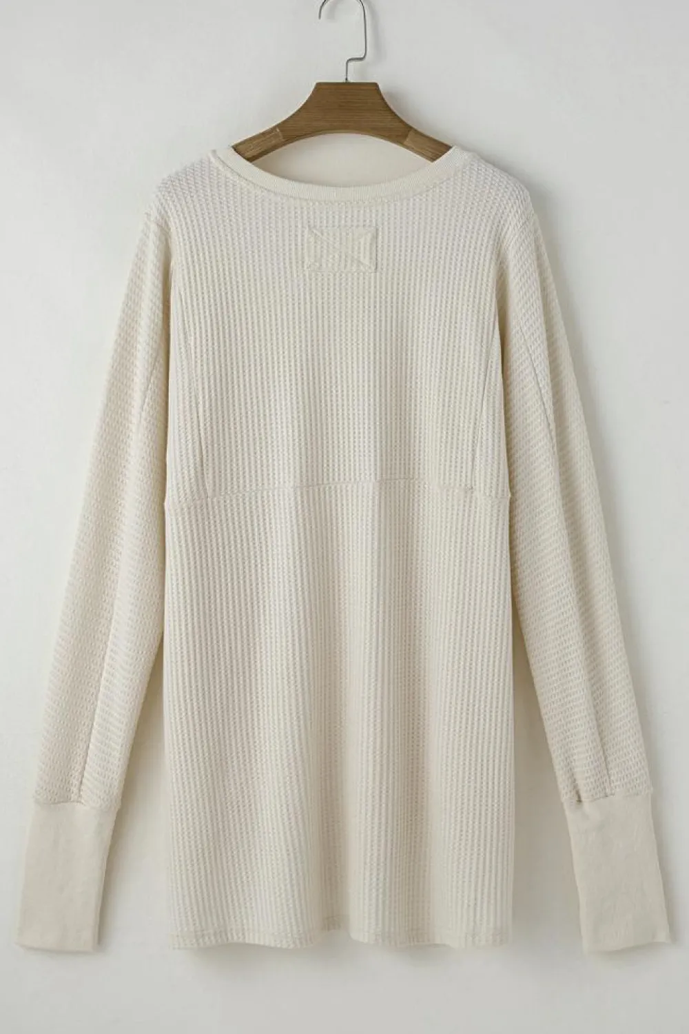 Online Dear-Lover Waffle Knit Exposed Seam V Neck Oversized Top White