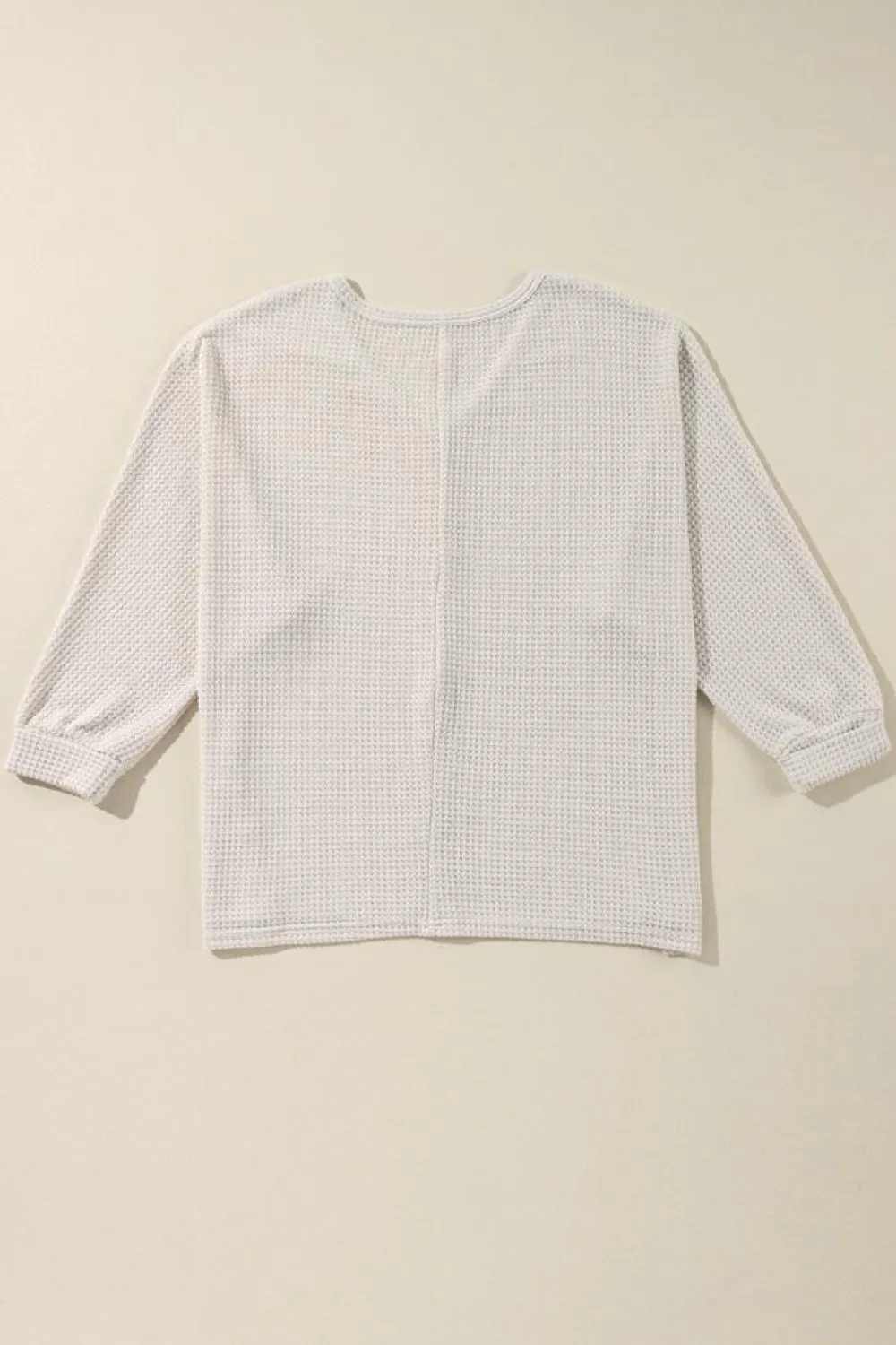 New Dear-Lover Waffle Knit Side Slits Loose Fit V Neck Top White