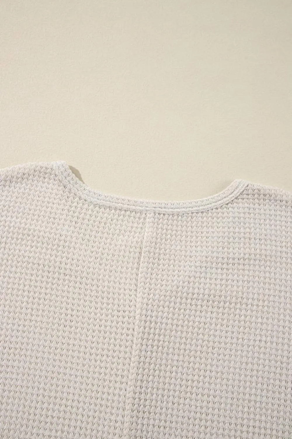 New Dear-Lover Waffle Knit Side Slits Loose Fit V Neck Top White