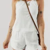 Fashion Dear-Lover Waffle Knit Textured Spaghetti Straps Cami and Shorts Set White