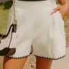 Fashion Dear-Lover Waffle Texture Contrast Ricrac Hemline Casual Shorts White