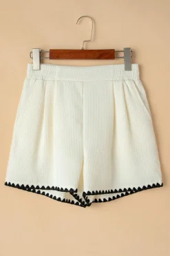 Fashion Dear-Lover Waffle Texture Contrast Ricrac Hemline Casual Shorts White