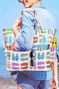 Hot Dear-Lover Waterproof Slippers Pattern Beach Tote Bag White