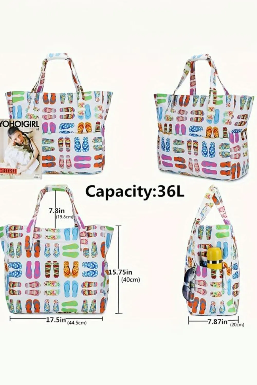 Hot Dear-Lover Waterproof Slippers Pattern Beach Tote Bag White