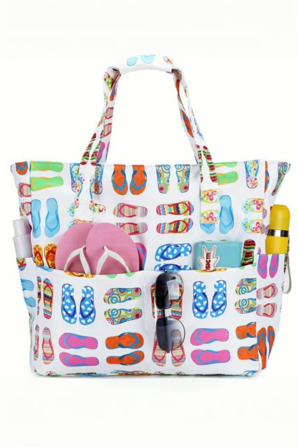 Hot Dear-Lover Waterproof Slippers Pattern Beach Tote Bag White