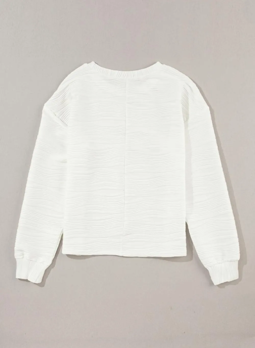 Online Dear-Lover Wavy Texture Drop Shoulder Long Sleeve Top White