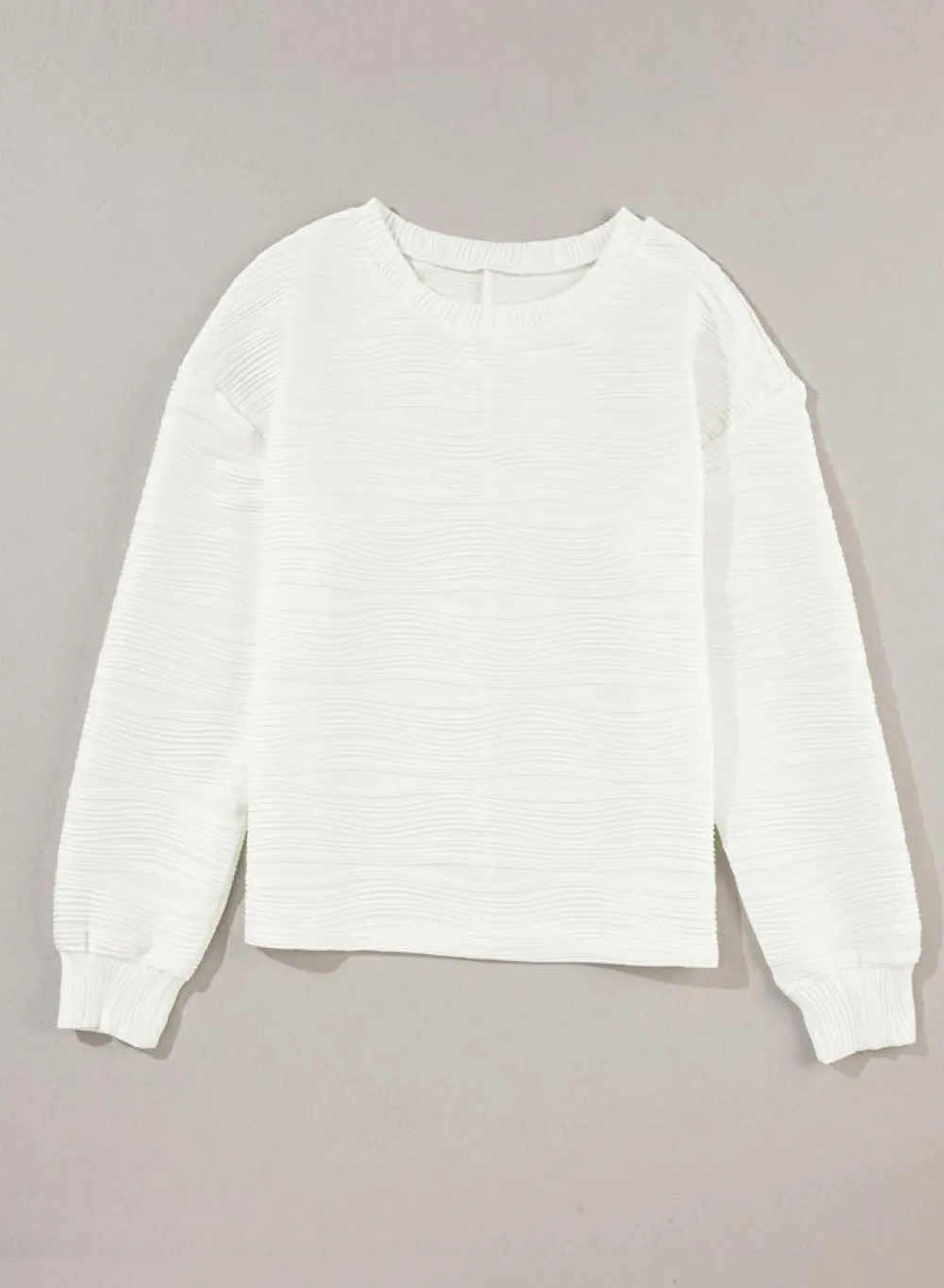 Online Dear-Lover Wavy Texture Drop Shoulder Long Sleeve Top White