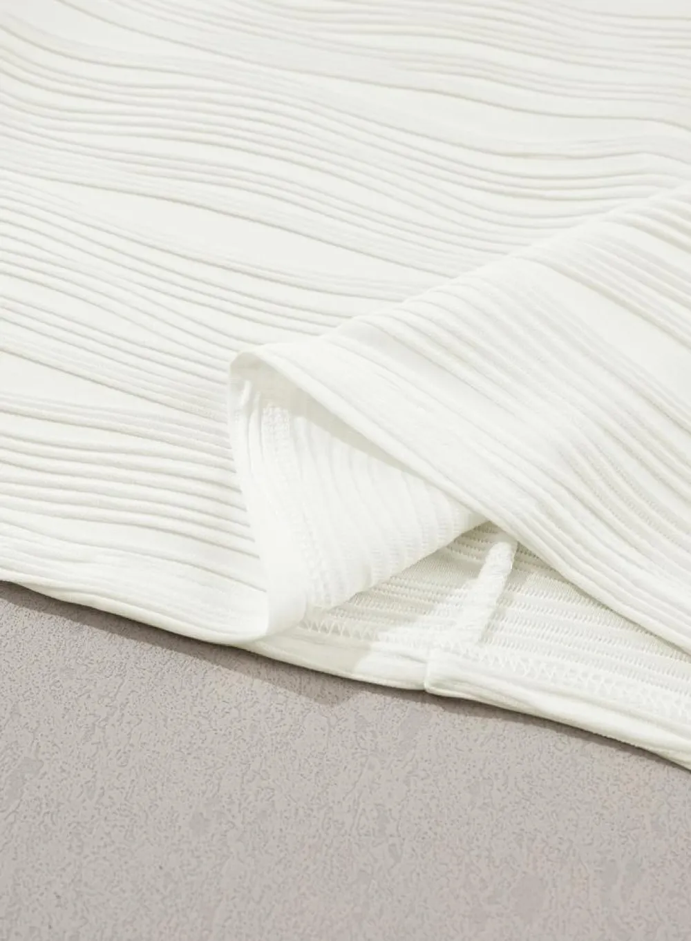 Online Dear-Lover Wavy Texture Drop Shoulder Long Sleeve Top White
