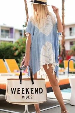 New Dear-Lover WEEKEND VIBES Canvas Tote White