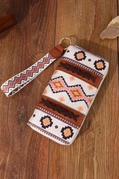 New Dear-Lover Western Aztec Print PU Leather Wristlet Wallet White
