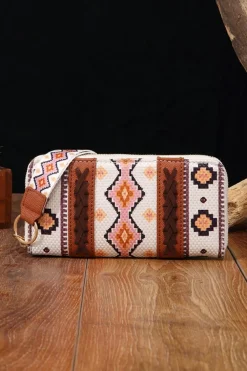 New Dear-Lover Western Aztec Print PU Leather Wristlet Wallet White