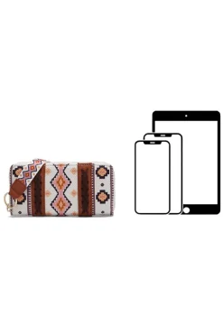 New Dear-Lover Western Aztec Print PU Leather Wristlet Wallet White