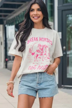 Outlet Dear-Lover Western BREAK HORSES Cowboy Graphic Crewneck T Shirt White