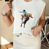Hot Dear-Lover Western Cowboy Embroidery Round Neck Sleeveless Sweater White