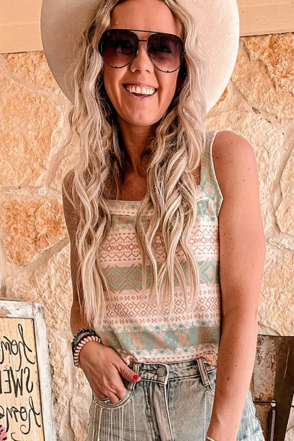 Hot Dear-Lover Western Fashion Print Tie Back Spaghetti Strap Tank White