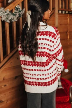 Best Dear-Lover Western Geometric Patterned Crew Neck Loose Sweater White